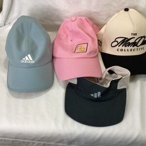 LADIES 3 HATS (2) ADIDAS HAT & VISOR / 1 MOM CLUB / 1 TECH EUC